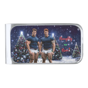 SlipperyJoe's glowing Christmas trees two muscular Silver Finish Money Clip