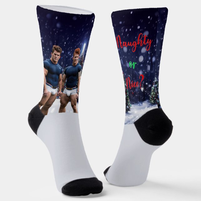 SlipperyJoe's glowing Christmas trees two muscular Socks (Angled)