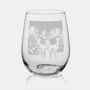 SlipperyJoe's glowing Christmas trees two muscular Stemless Wine Glass
