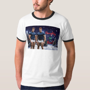 SlipperyJoe's glowing Christmas trees two muscular T-Shirt