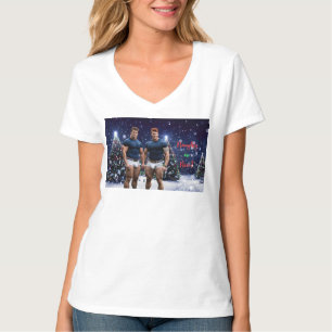 SlipperyJoe's glowing Christmas trees two muscular T-Shirt