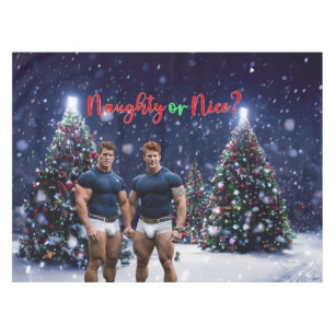 SlipperyJoe's glowing Christmas trees two muscular Tablecloth