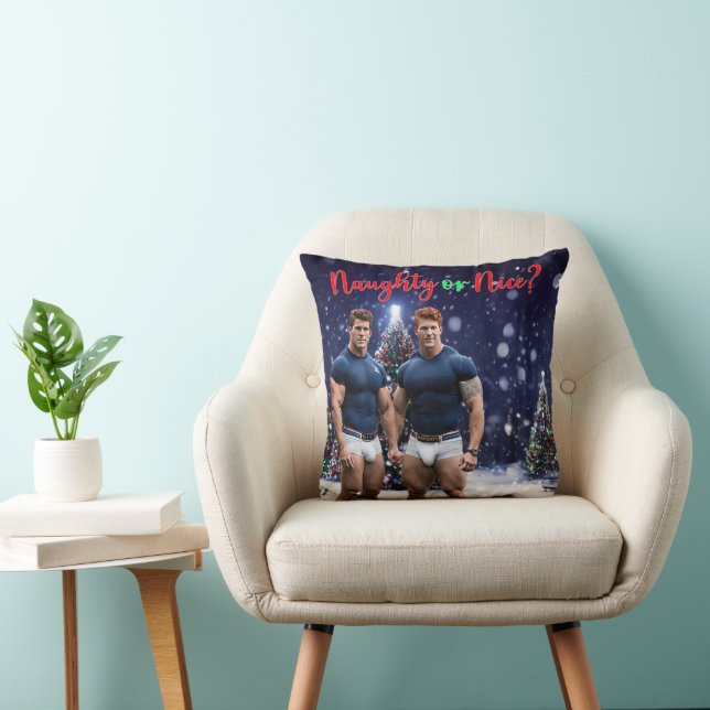 SlipperyJoe's glowing Christmas trees two muscular Throw Pillow (Chair)