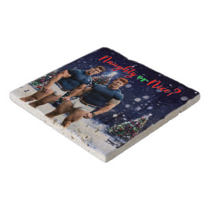 SlipperyJoe's glowing Christmas trees two muscular Trivet