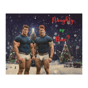 SlipperyJoe's glowing Christmas trees two muscular Wood Wall Art