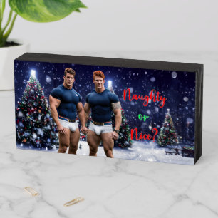 SlipperyJoe's glowing Christmas trees two muscular Wooden Box Sign