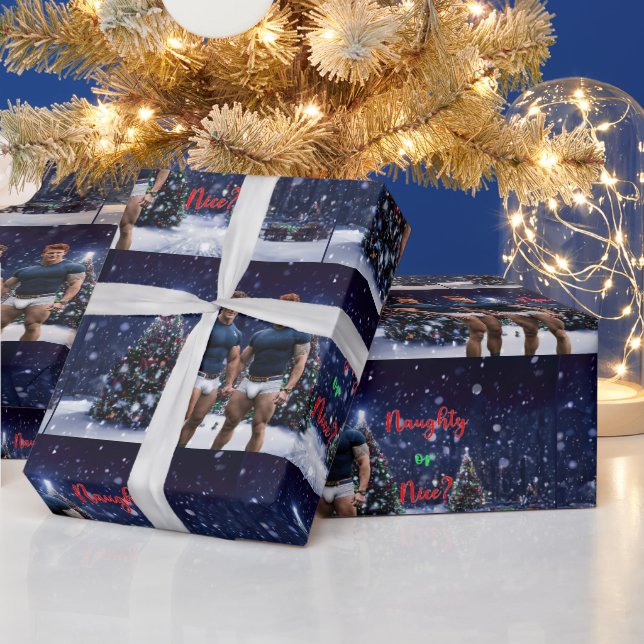 SlipperyJoe's glowing Christmas trees two muscular Wrapping Paper (Holidays)