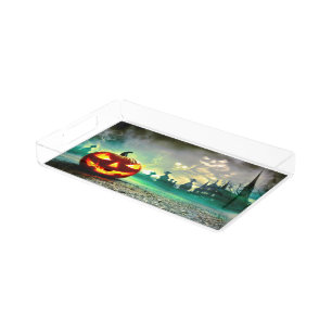 SlipperyJoe's glowing jack‑o’-lantern Halloween wa Acrylic Tray