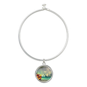 SlipperyJoe's glowing jack‑o’-lantern Halloween wa Bangle Bracelet