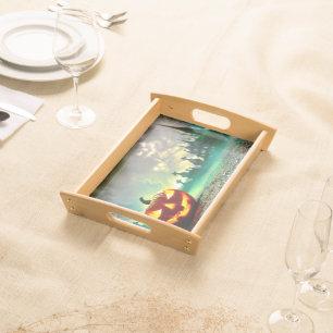 SlipperyJoe's glowing jack‑o’-lantern Halloween wa Serving Tray