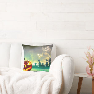 SlipperyJoe's glowing jack‑o’-lantern Halloween wa Throw Pillow