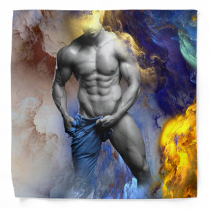 SlipperyJoe's grayscale muscular man physique yell Bandana