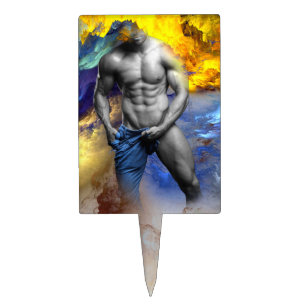 SlipperyJoe's grayscale muscular man physique yell Cake Topper