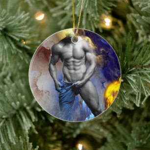 SlipperyJoe's grayscale muscular man physique yell Ceramic Ornament