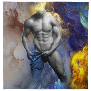 SlipperyJoe's grayscale muscular man physique yell Cloth Napkin