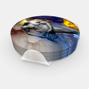 SlipperyJoe's grayscale muscular man physique yell Coaster Set