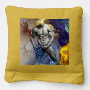 SlipperyJoe's grayscale muscular man physique yell Cornhole Bags