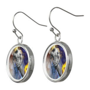 SlipperyJoe's grayscale muscular man physique yell Earrings