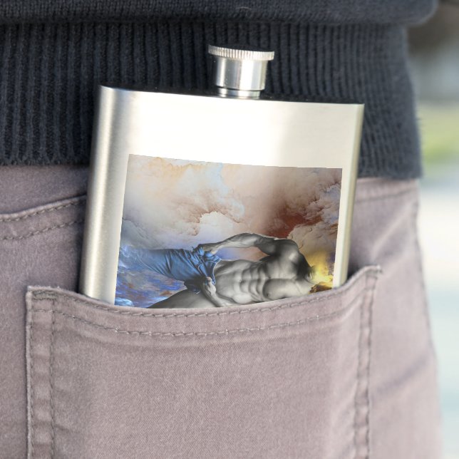 SlipperyJoe's grayscale muscular man physique yell Flask (In Situ)