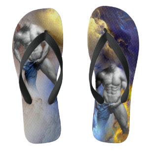 SlipperyJoe's grayscale muscular man physique yell Flip Flops