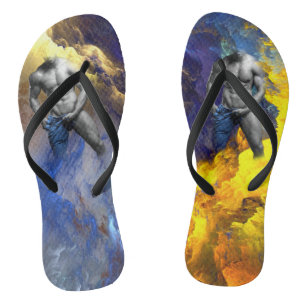 SlipperyJoe's grayscale muscular man physique yell Flip Flops
