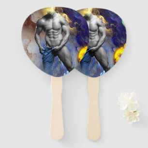 SlipperyJoe's grayscale muscular man physique yell Hand Fan
