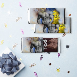 SlipperyJoe's grayscale muscular man physique yell Hershey Bar Favors