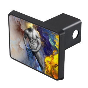 SlipperyJoe's grayscale muscular man physique yell Hitch Cover