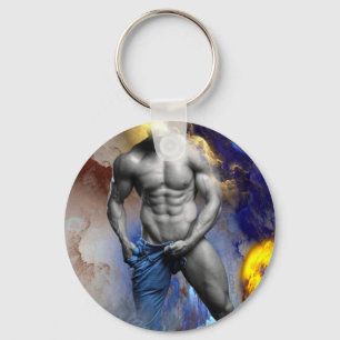 SlipperyJoe's grayscale muscular man physique yell Keychain