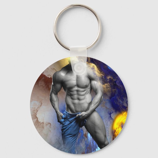 SlipperyJoe's grayscale muscular man physique yell Keychain (Front)