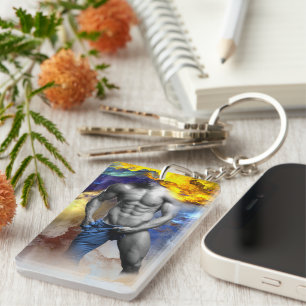 SlipperyJoe's grayscale muscular man physique yell Keychain