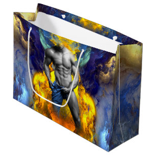 SlipperyJoe's grayscale muscular man physique yell Large Gift Bag