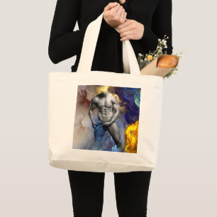 SlipperyJoe's grayscale muscular man physique yell Large Tote Bag