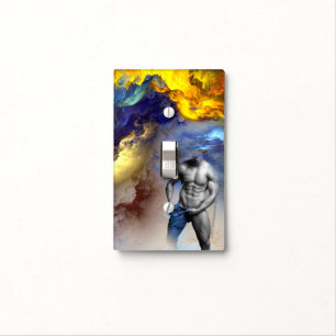 SlipperyJoe's grayscale muscular man physique yell Light Switch Cover