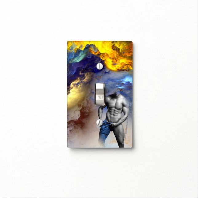 SlipperyJoe's grayscale muscular man physique yell Light Switch Cover (In Situ)