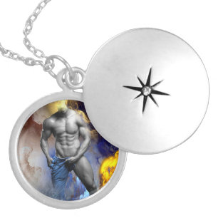 SlipperyJoe's grayscale muscular man physique yell Locket Necklace
