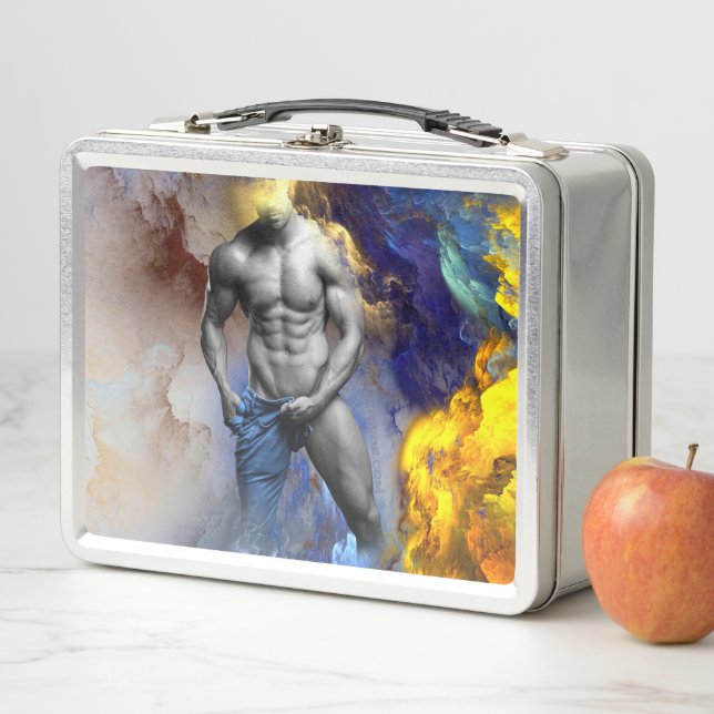 SlipperyJoe's grayscale muscular man physique yell Metal Lunch Box (In Situ)