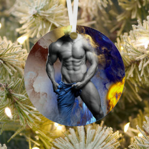 SlipperyJoe's grayscale muscular man physique yell Metal Ornament