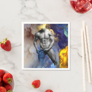 SlipperyJoe's grayscale muscular man physique yell Napkins