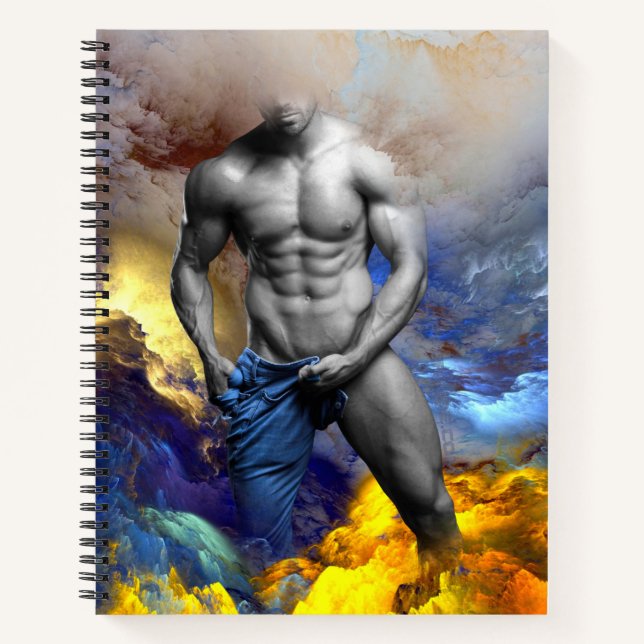SlipperyJoe's grayscale muscular man physique yell Notebook (Front)
