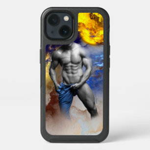 SlipperyJoe's grayscale muscular man physique yell iPhone 13 Case