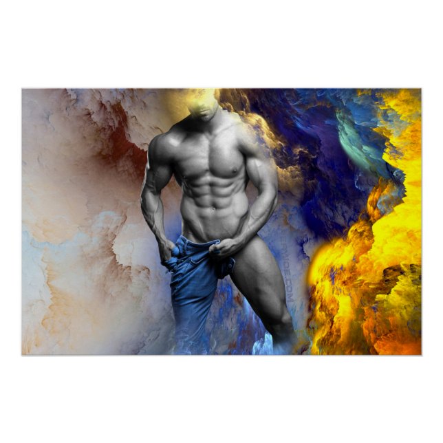 SlipperyJoe's grayscale muscular man physique yell Poster (Front)