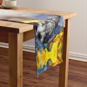 SlipperyJoe's grayscale muscular man physique yell Short Table Runner