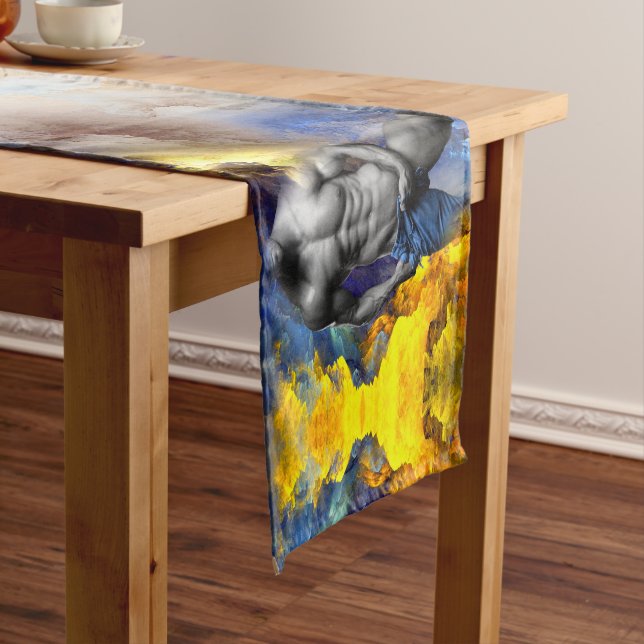 SlipperyJoe's grayscale muscular man physique yell Short Table Runner (In Situ)