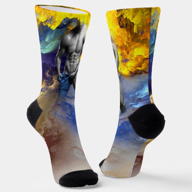 SlipperyJoe's grayscale muscular man physique yell Socks (Angled)