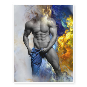SlipperyJoe's grayscale muscular man physique yell Temporary Tattoos