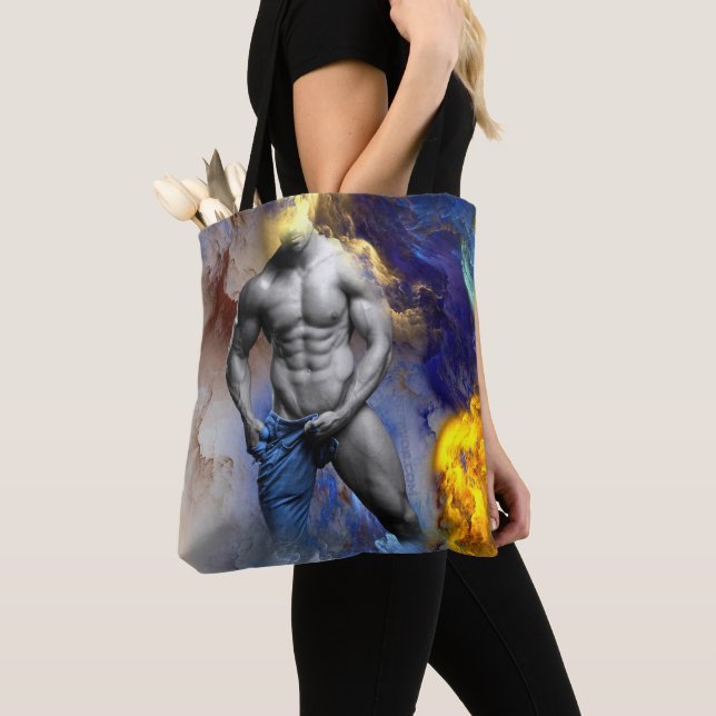 SlipperyJoe's grayscale muscular man physique yell Tote Bag (Close Up)