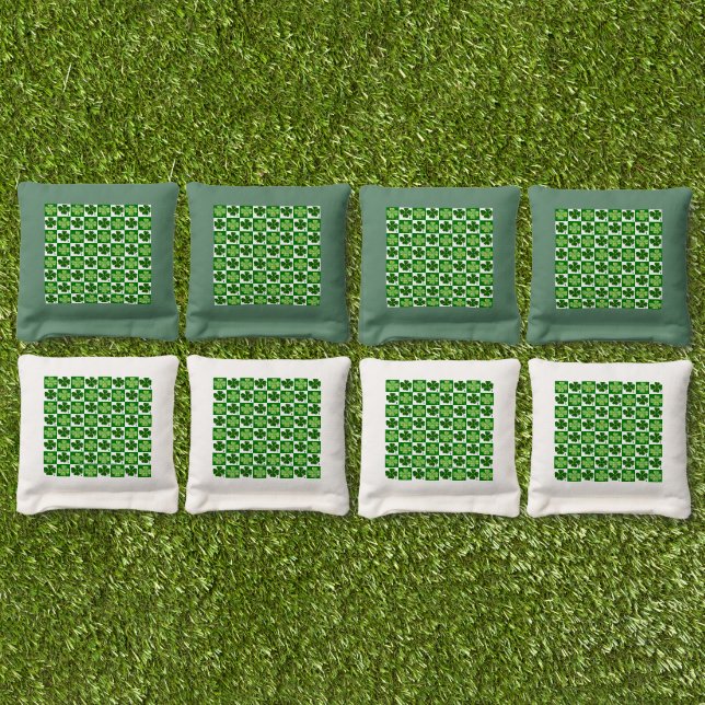 SlipperyJoe's green four-leaf clovers Saint Patric Cornhole Bags (Set)