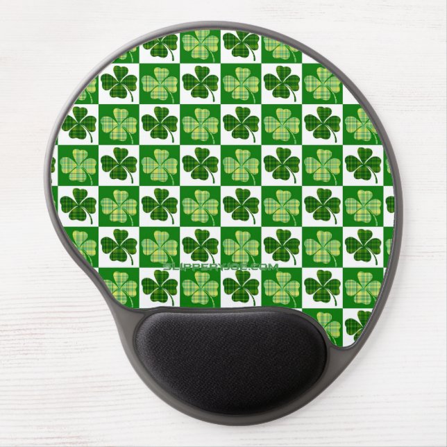 SlipperyJoe's green four-leaf clovers Saint Patric Gel Mouse Pad (Front)