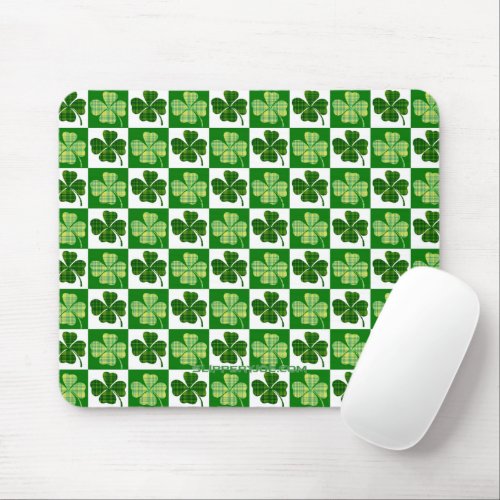 SlipperyJoes green four_leaf clovers Saint Patric Mouse Pad